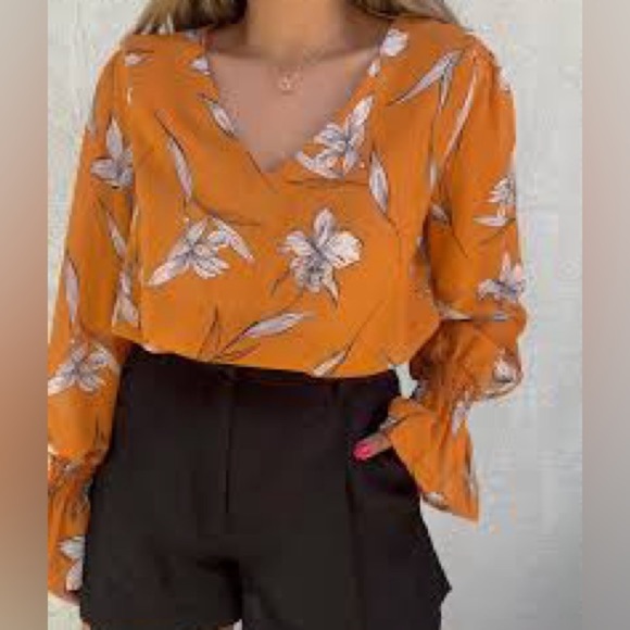 a new day Tops - A New Day White and Orange Blouse Sheer XL